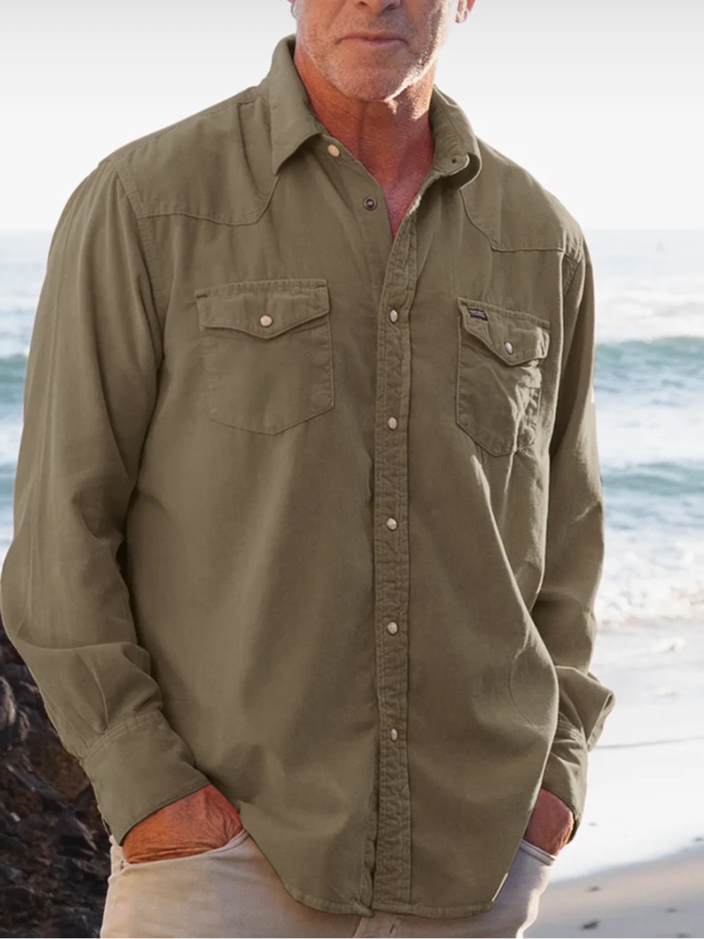 *A.M.I.*Men's Olive Long-Sleeve Casual Button-Up Shirt! M
